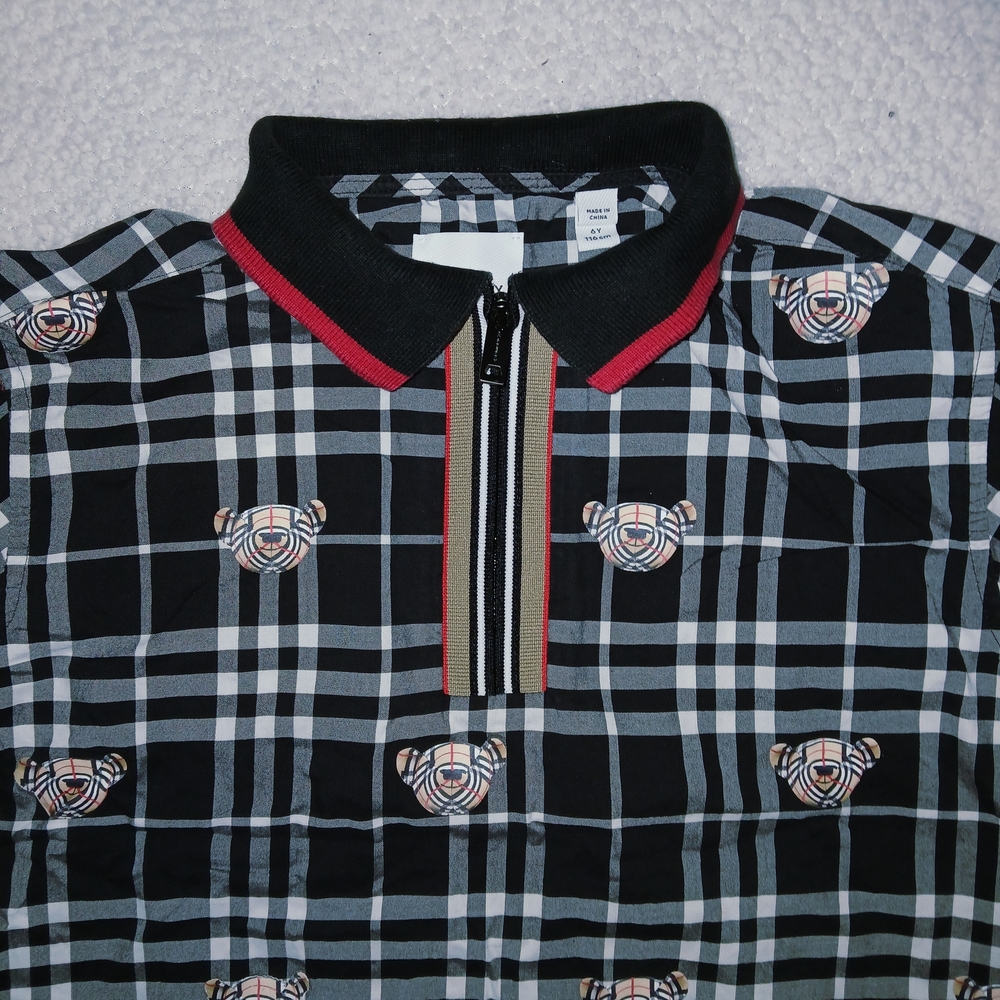 Plaid Kids Shirt with Bear Pattern
